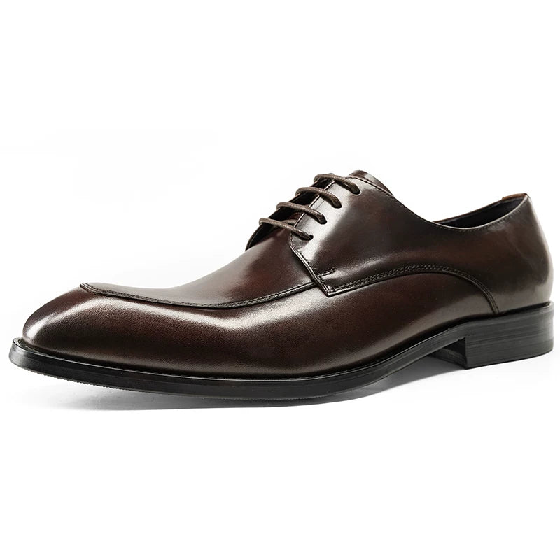 Men's Genuine Leather Derby Shoes, Handmade, Pointed Toe