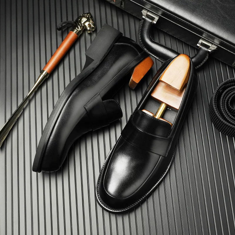 Men's Genuine Leather Loafers, Thick Sole, Slip-On