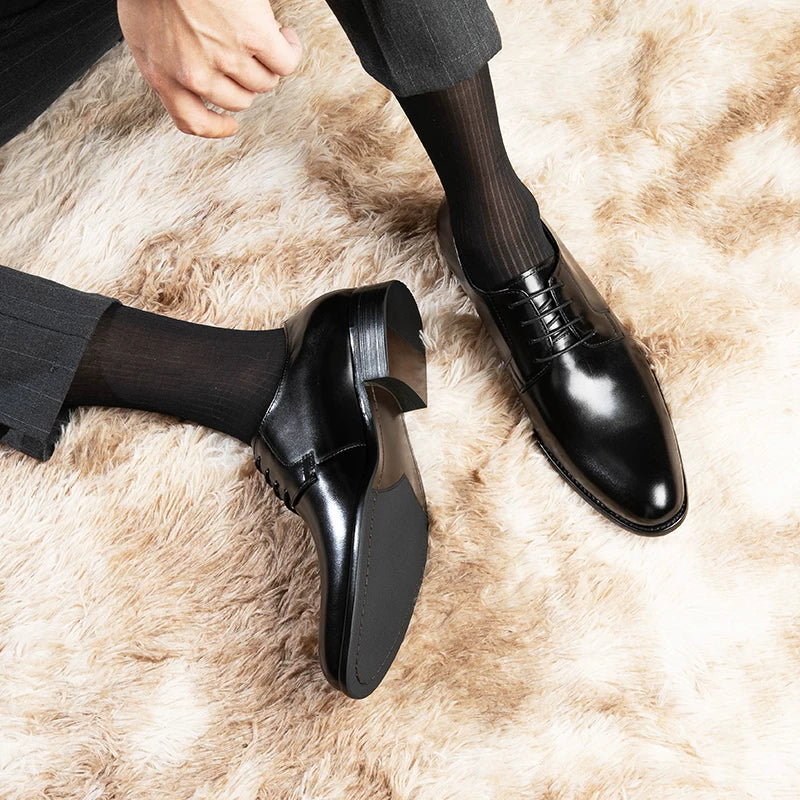 Men's Genuine Leather Derby Shoes, Handmade, Pointed Toe