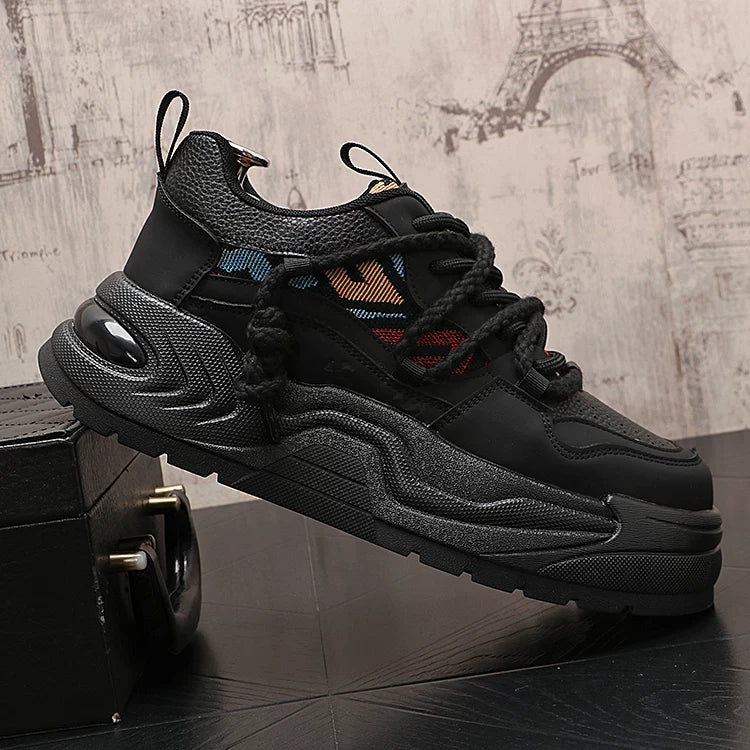 Men's Autumn New Platform Lace-Up Low-Top Color-Block Athletic Skate Shoes