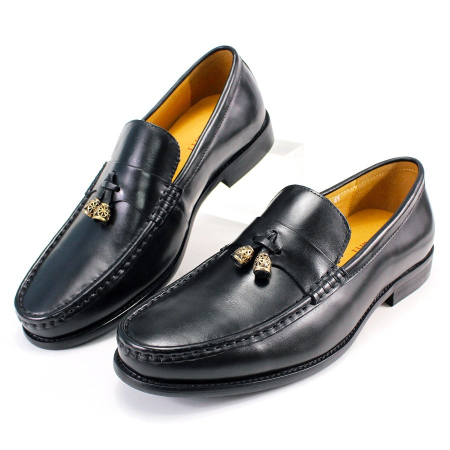 Men's Leather Shoes Genuine Leather round Toe Loafers Pendant Fashion Slip-on Leather Shoes Men's Business Casual Men's Shoes