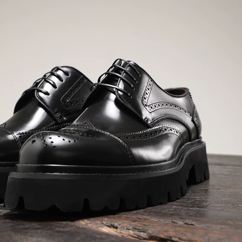 Men's Genuine Leather Derby Shoes, Height Increasing, Thick Sole