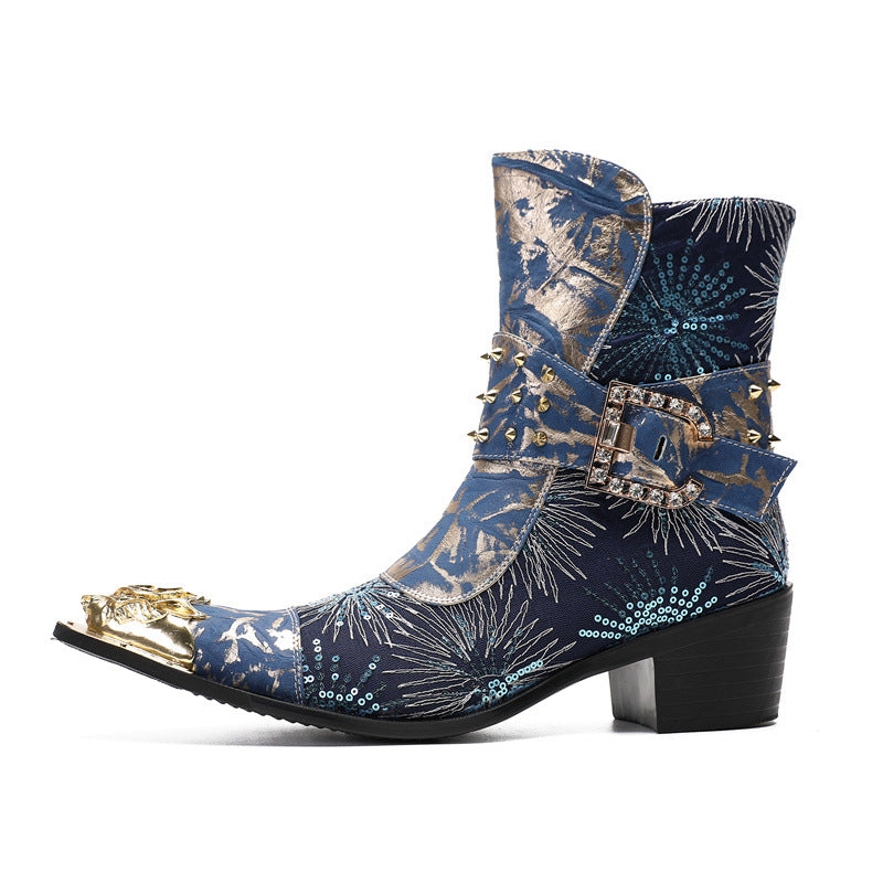 Men's boots trendy British Korean brand cowhide date pointed toe Martin boots men's short-leg formal Chelsea boots for men