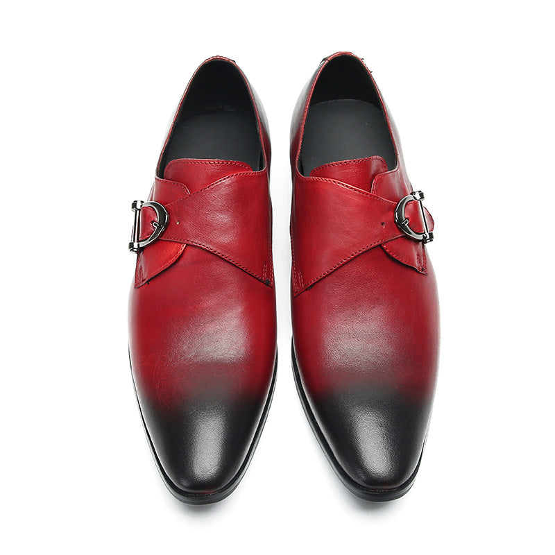 British pointed leather shoes for men, Korean version of business formal wear, red bright leather wedding shoes, trendy heightening casual men's shoes