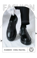 Summer leather shoes for men, chunky sole, british style, business formal, casual slip-ons, trendy