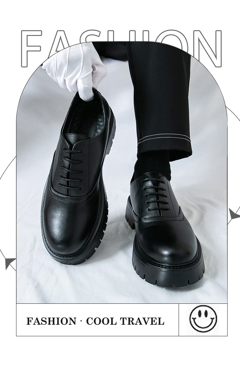 Summer leather shoes for men, chunky sole, british style, business formal, casual slip-ons, trendy