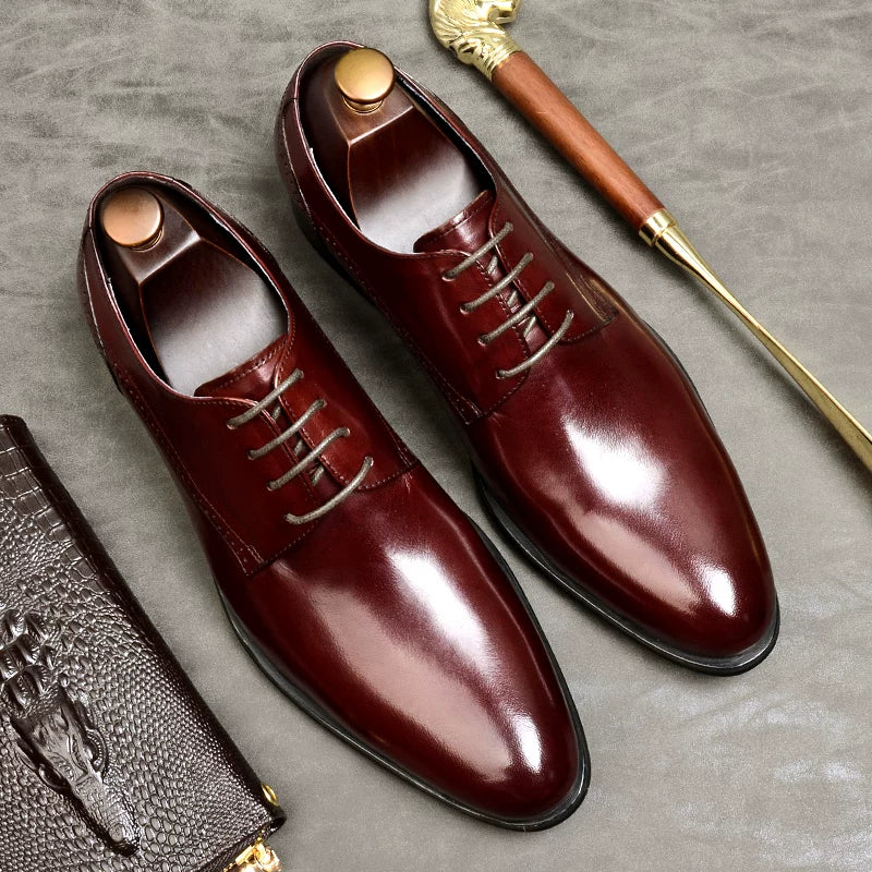 Men's Genuine Leather Derby Shoes, Pointed Toe, Business