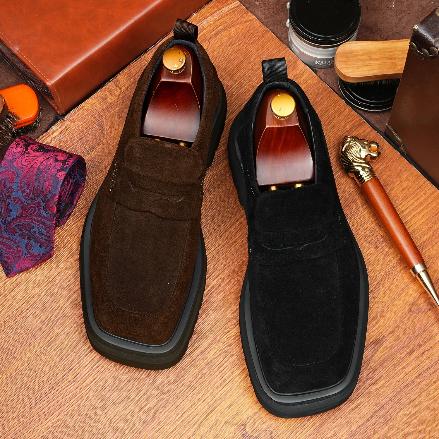Men's Genuine Leather Loafers, Height Increasing, Thick Sole