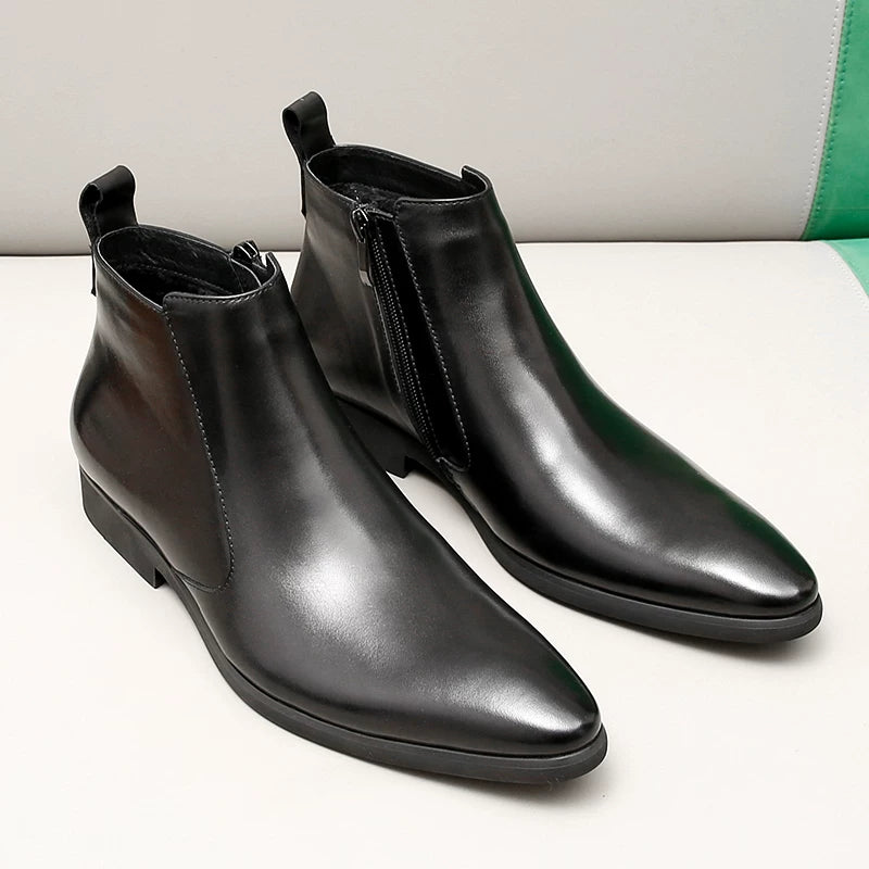 Men's Genuine Leather Martin Boots, Pointed Toe, British Style