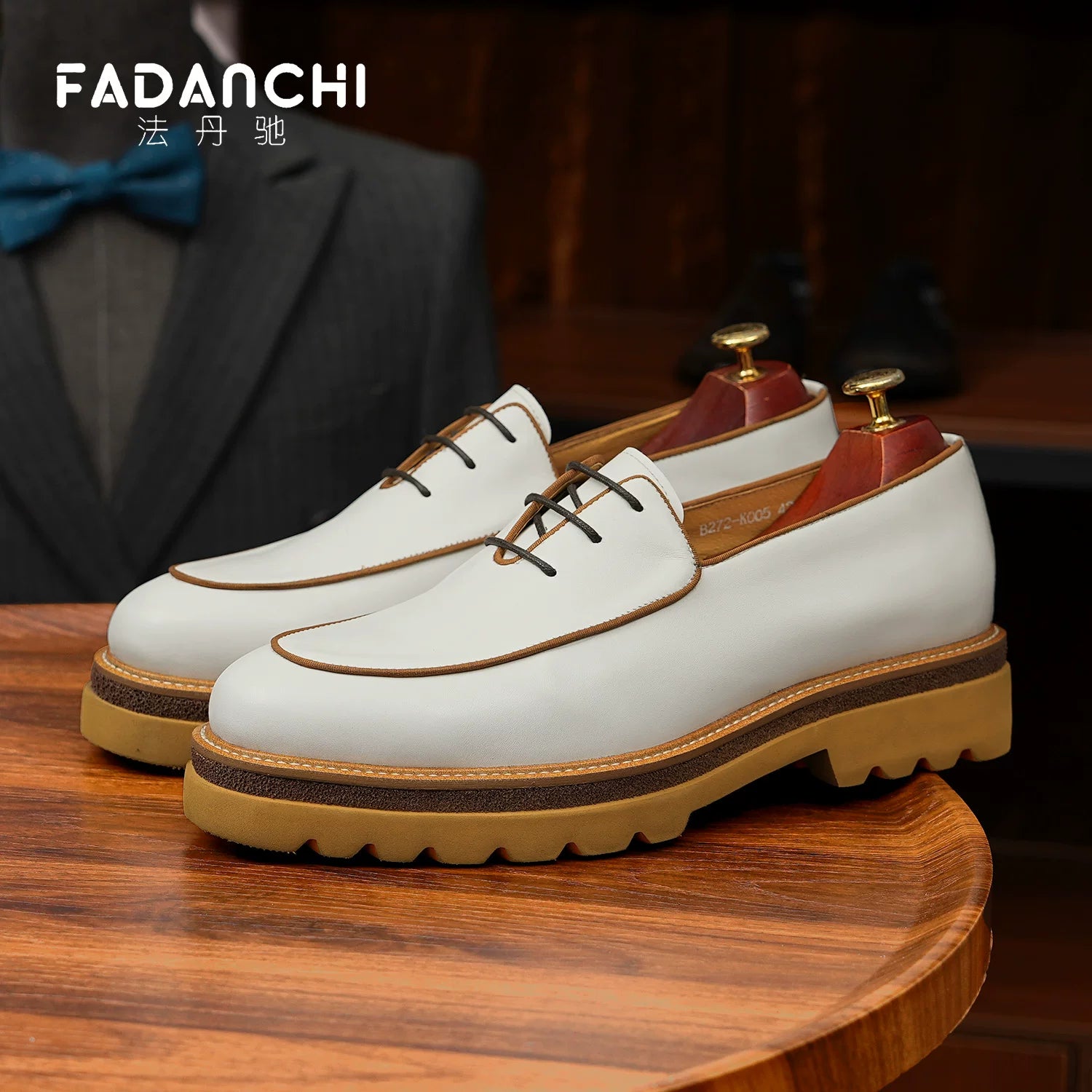 Men's White Genuine Leather Leather Shoes, Height Increasing, Thick Sole