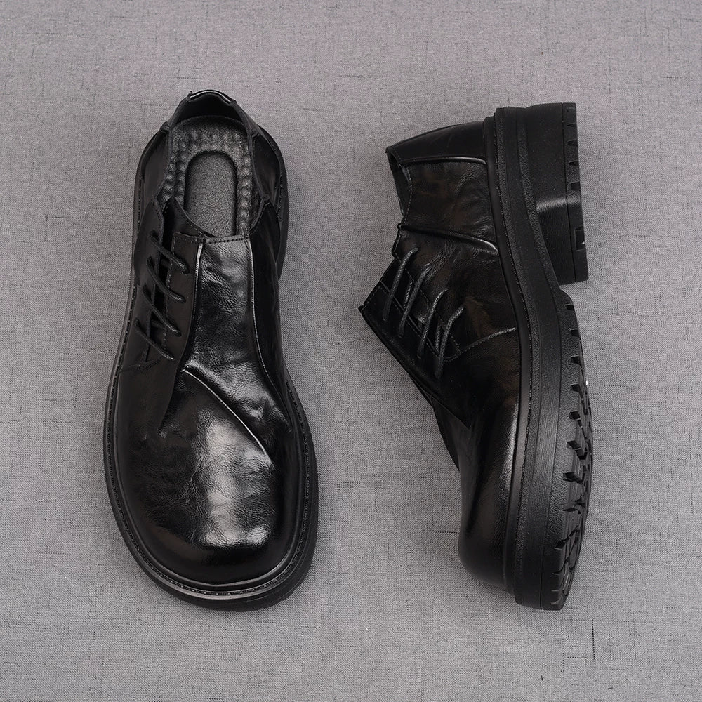 Men's Black Derby Shoes, Height Increasing, Thick Sole