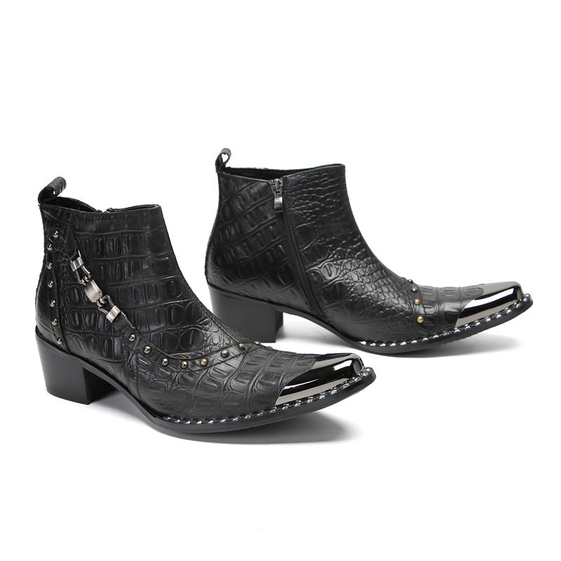 Spring and autumn British Korean style men's boots pointed toe high-top leather shoes fashion brand short boots men's Martin boots trendy leather boots