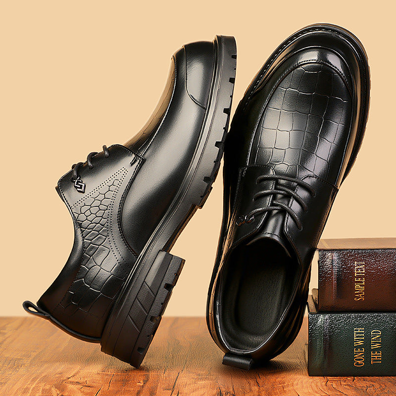 spring new men's business casual leather shoes - versatile lace-up round toe british style