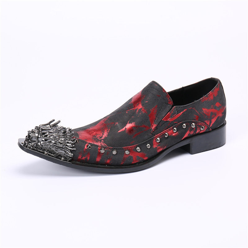 Summer Men's Shoes Business Formal Wear Leather Shoes Red Height Increasing Insole Casual Suit Shoes British Bridegroom Wedding Cowhide Soft Leather