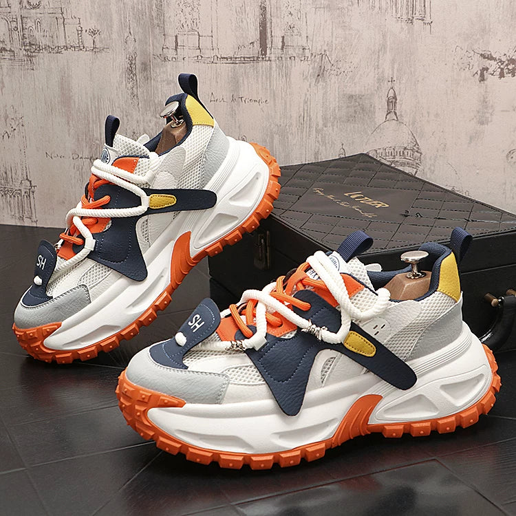 Men's 2026 Spring New Platform Mesh Color-Block Athletic Dad Shoes