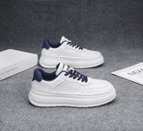 Men's 2026 new winter versatile trendy retro genuine leather white sneakers chunky sole height increasing athletic casual streetwear shoes
