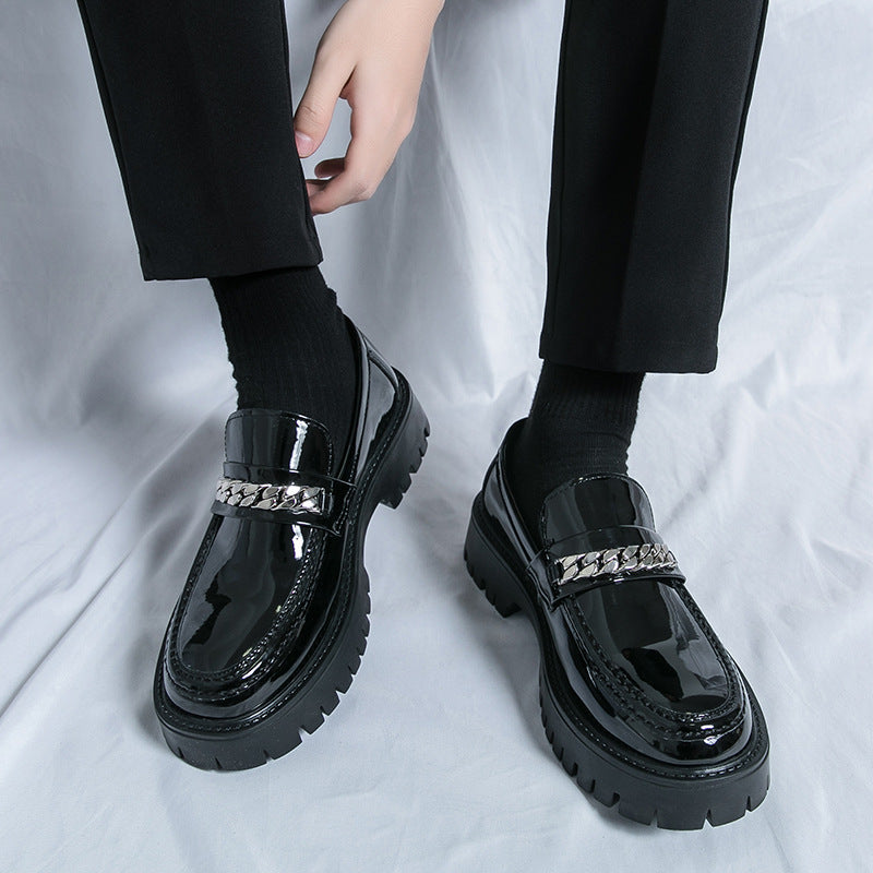 Men's Patent Leather Platform Loafers - Trendy Thick Heel 3
