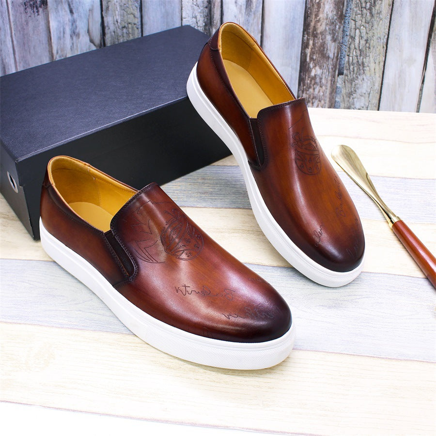 European Station Casual Leather Shoes Trendy Men's Authentic Leather Comfortable Flat Shoes Loafers Slip-on Everyday Joker Men's Shoes