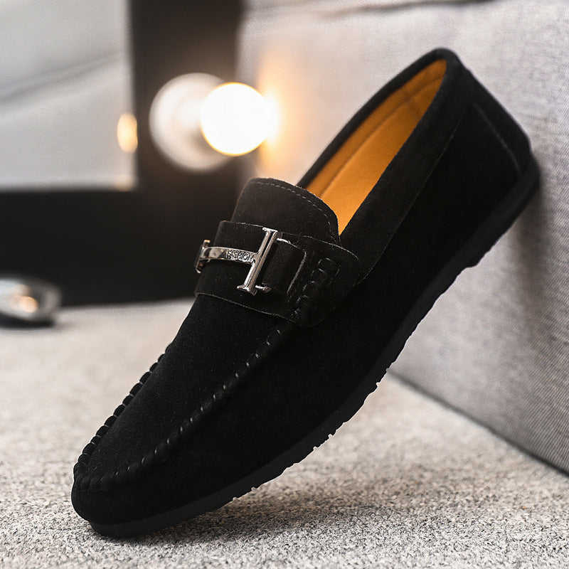 Loafers single shoes low top round head lazy shoes men's 2024 comfortable handmade leather shoes soft sole casual one pedal