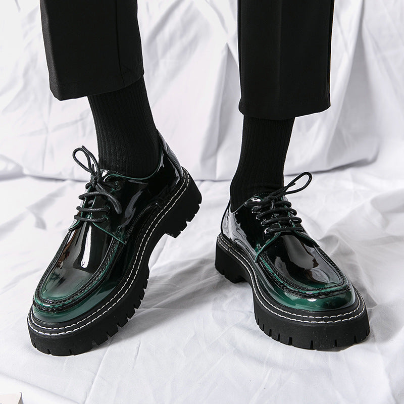 Cross-border mencasual glossy leather shoes men's round toe british patent leather men's shoes busin