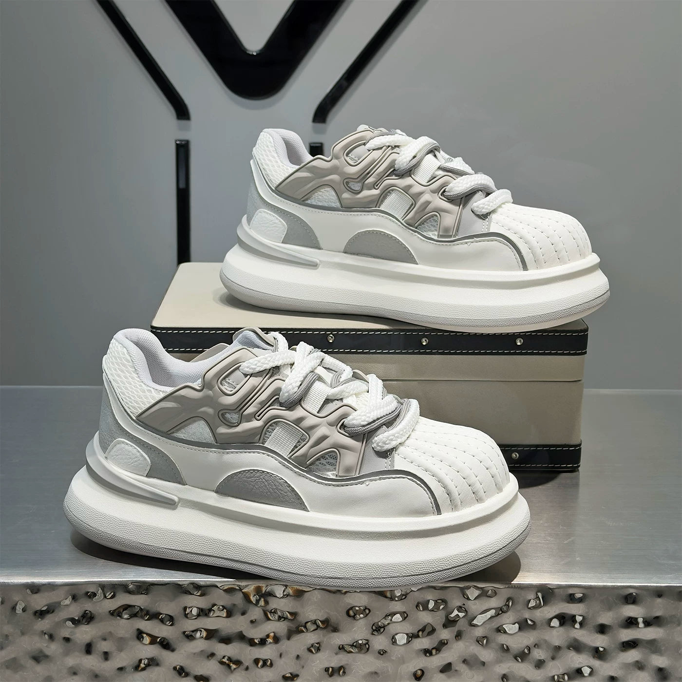 Men's Platform Height-Increasing Low-Top White Shell-Toe Mules Casual 2026 Summer New