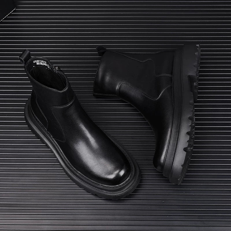 Men's Genuine Leather Martin Boots, Height Increasing, Thick Sole