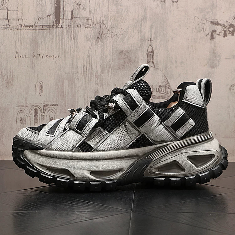 Men's Height-Increasing Platform Low-Top Retro Distressed Casual Trendy Dad Shoes