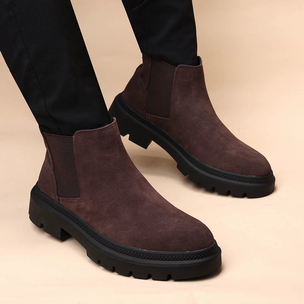 Men's Genuine Leather Martin Boots, Height Increasing, Thick Sole