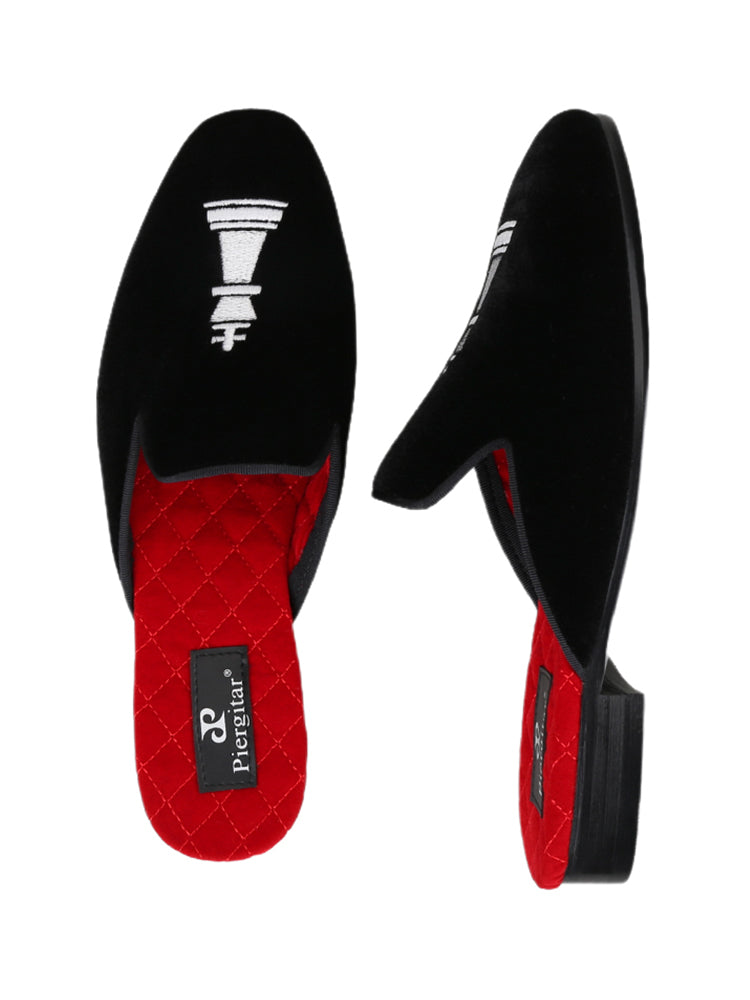 Summer new imported velvet men's Muller slippers European and American style chess hand-embroidered trendy slippers for men