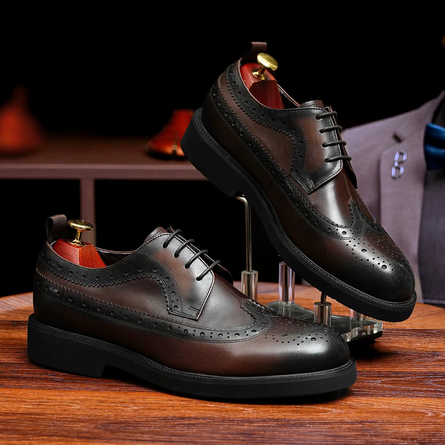 Men's Genuine Leather Derby Shoes, Height Increasing, Thick Sole