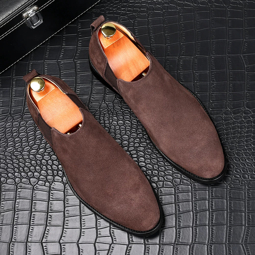 Men's Genuine Leather Chelsea Boots, Height Increasing, Slip-On