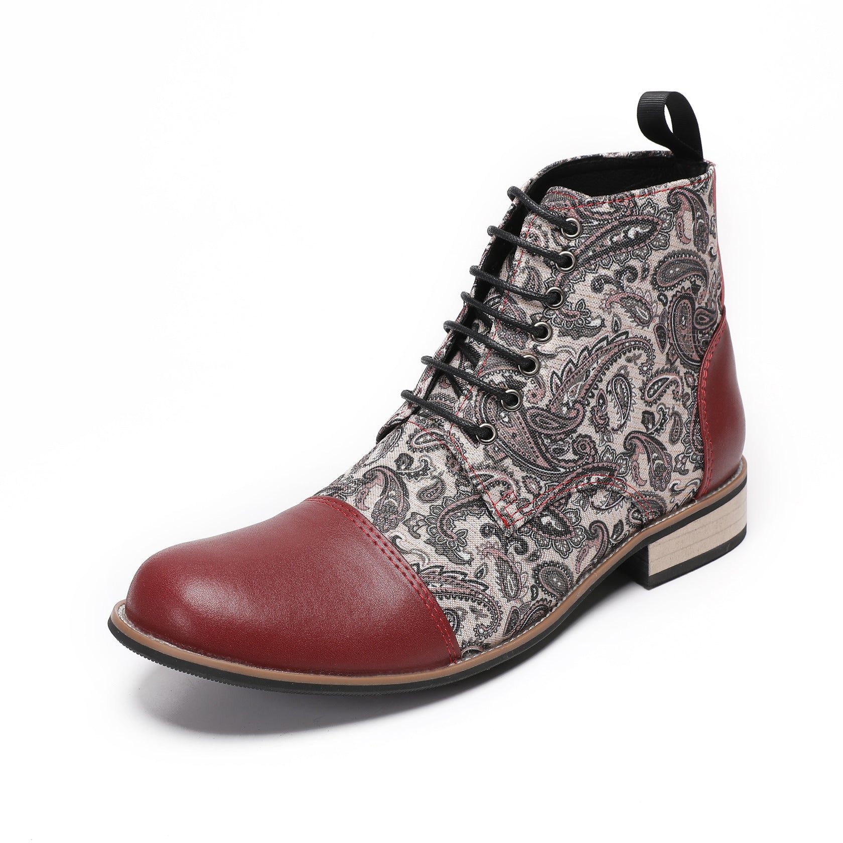 Printed red ethnic style embroidered knight boots 2024 new men's western cowboy boots leather boots riding boots