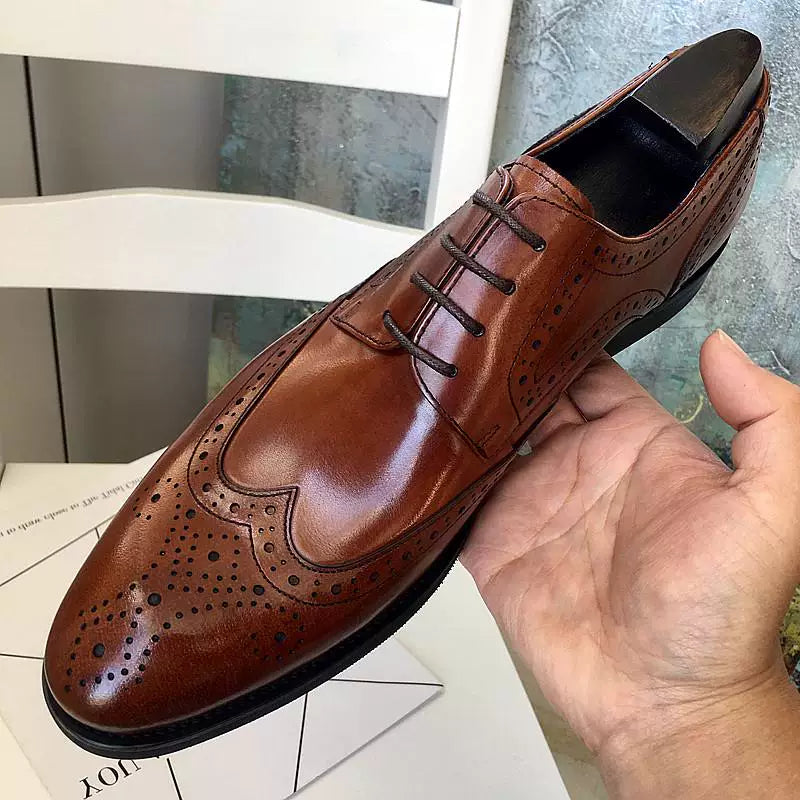 Men's Genuine Leather Wedding Shoes, Pointed Toe, British Style
