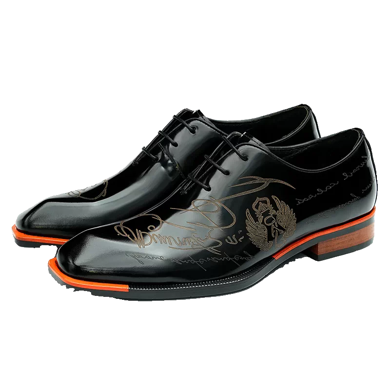Men's Genuine Leather Leather Shoes, Square Toe, Glossy