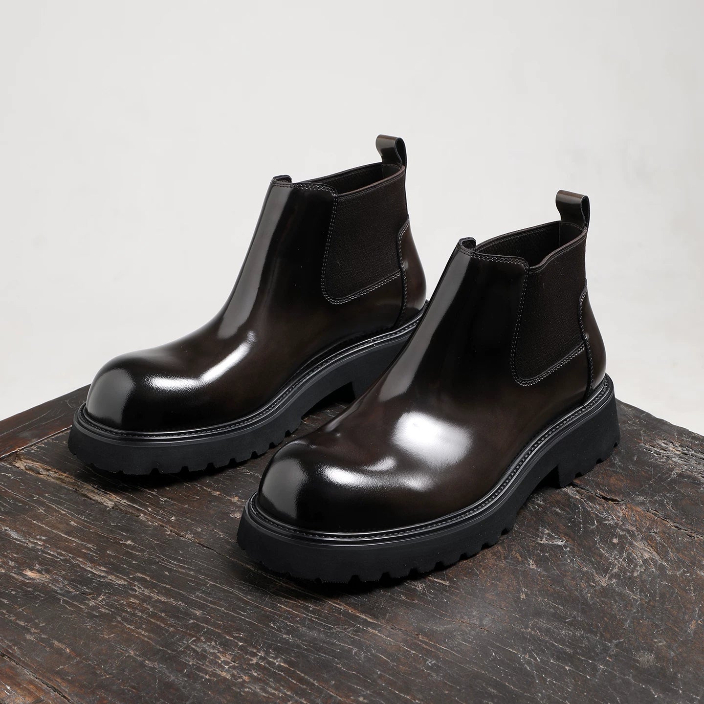 Men's Genuine Leather Chelsea Boots, Thick Sole, Glossy