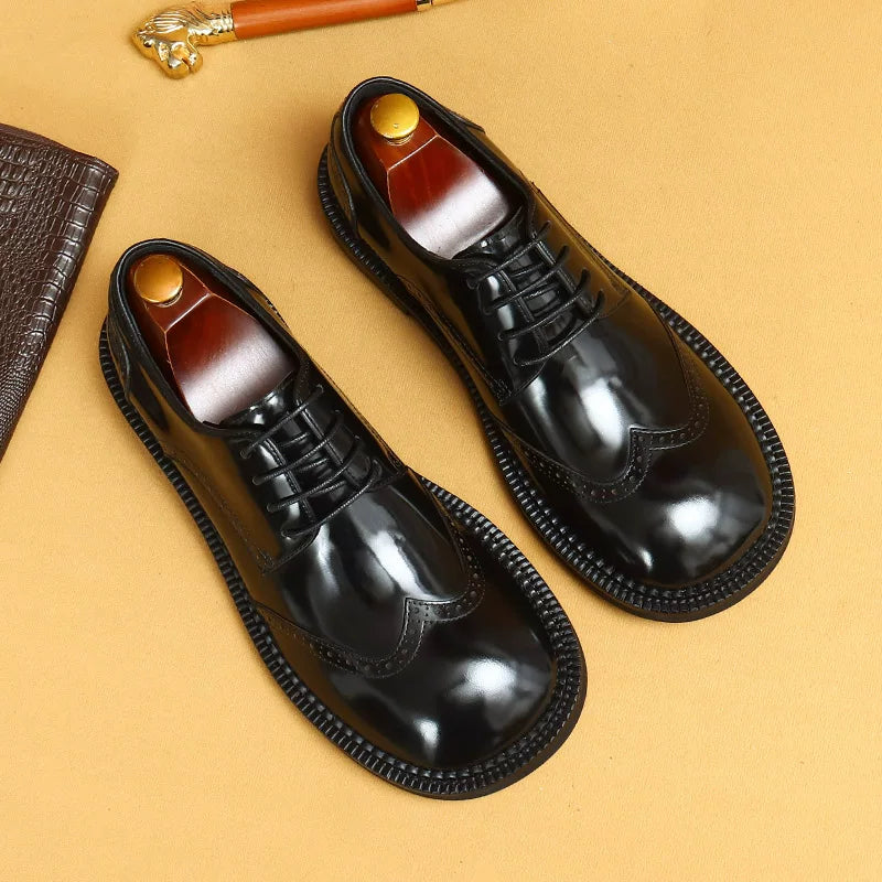 Men's Genuine Leather Leather Shoes, Round Toe, Glossy