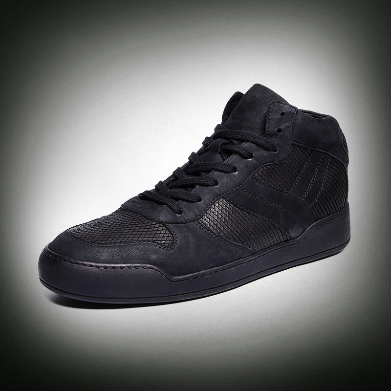 European station guangzhou handmade high-top men's shoes trendy new men's genuine leather high-top skate shoes knife-cut casual shoes warm