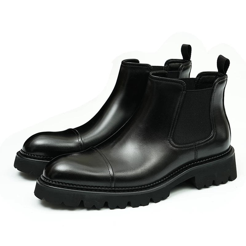 Men's Genuine Leather Martin Boots, Height Increasing, Thick Sole