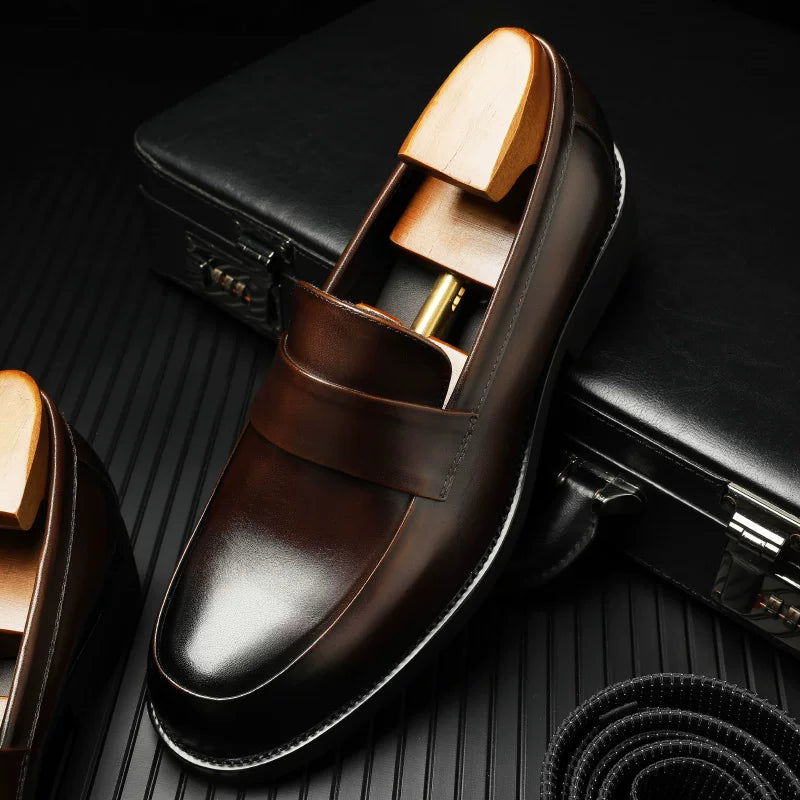 Men's Genuine Leather Loafers, Thick Sole, Slip-On