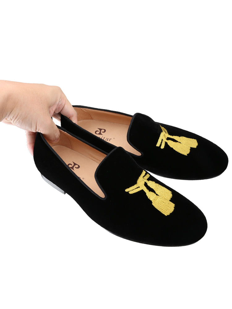 European and American style golden tassel embroidered handmade loafers for men breathable leather lining slip-on men's moccasin shoes