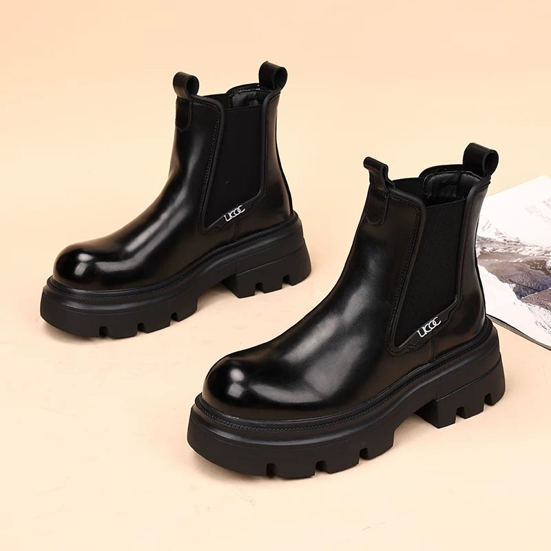 Men's Genuine Leather Martin Boots, Height Increasing, Thick Sole