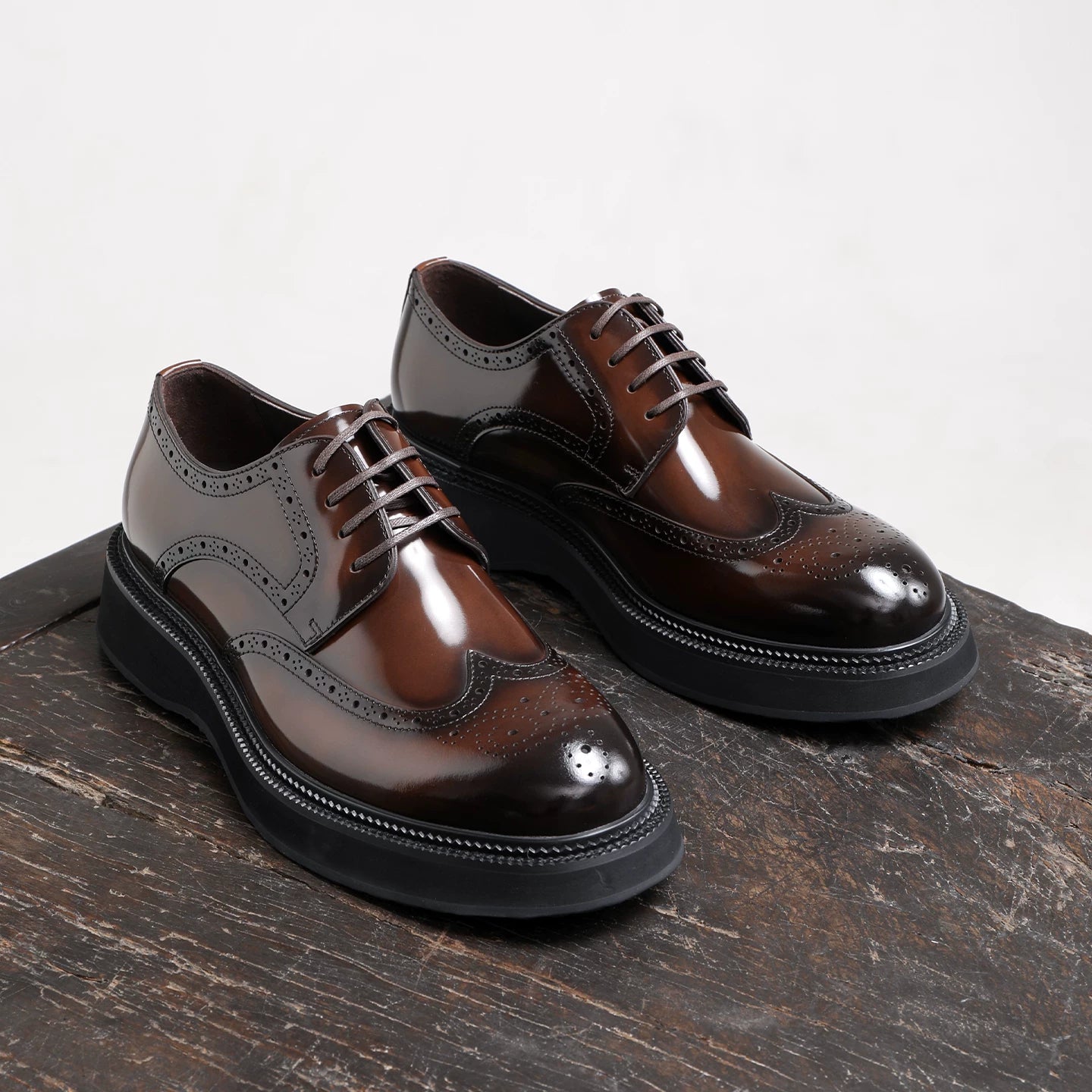 Men's Genuine Leather Derby Shoes, Height Increasing, Thick Sole