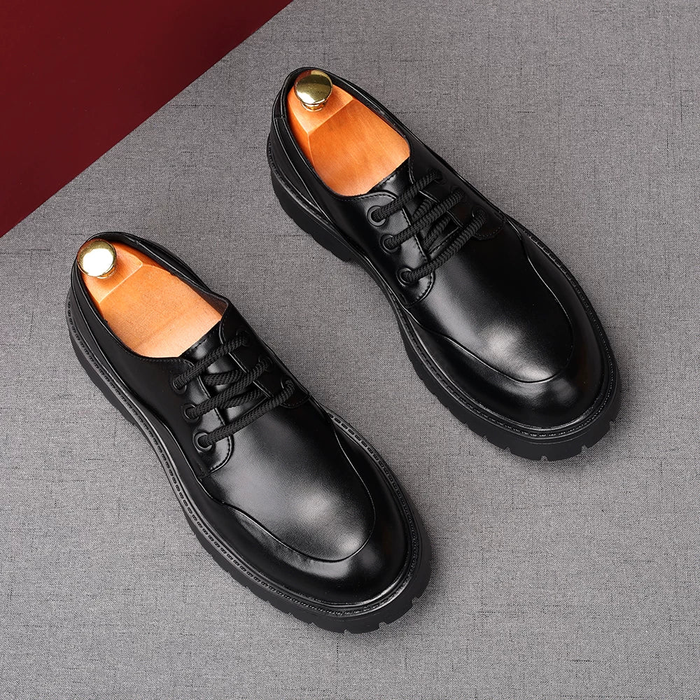 Men's Patent Leather Derby Shoes, Height Increasing, Thick Sole