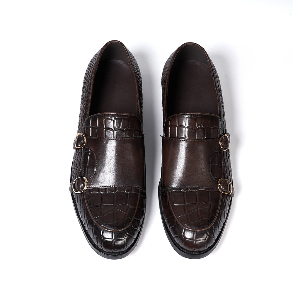 Menke Shoes for Men Men Business Casual Leather Shoes Genuine Leather Crocodile Embossed Monk Shoe