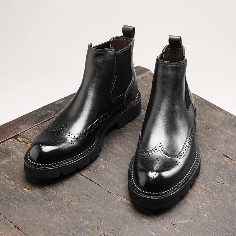Men's Genuine Leather Chelsea Boots, Thick Sole, British Style