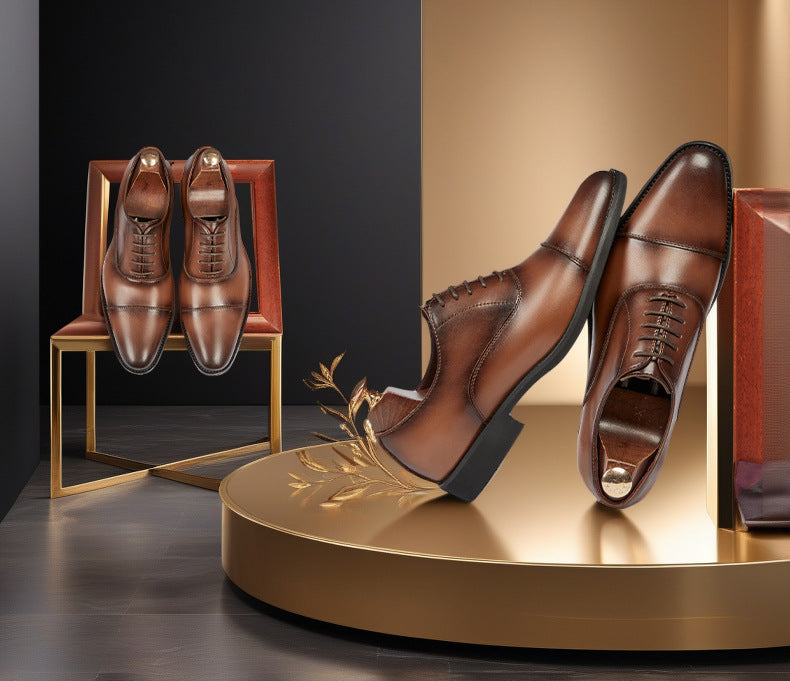 Cross-border 2026 spring/autumn three-panel leather dress shoes for men - anti-slip, business formal