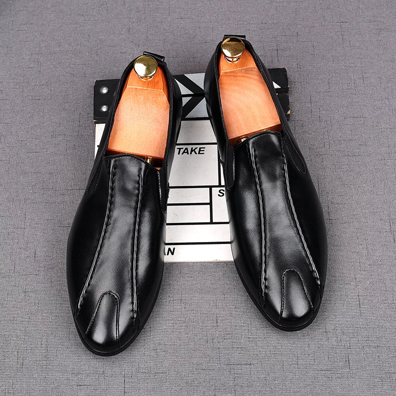 Men's White Leather Shoes, Breathable, Pointed Toe