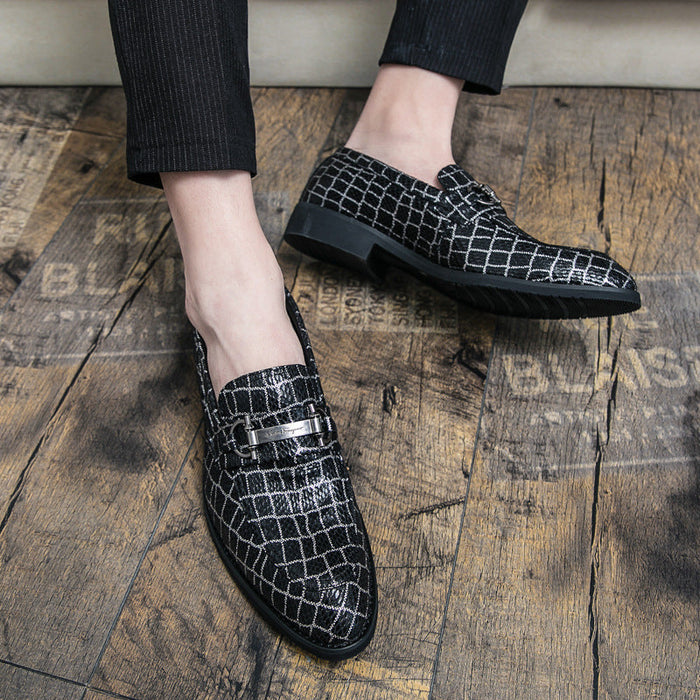 Pointed formal casual leather shoes men's snakeskin business British wedding hairdresser men's shoes lazy fashion shoes direct approval(P)