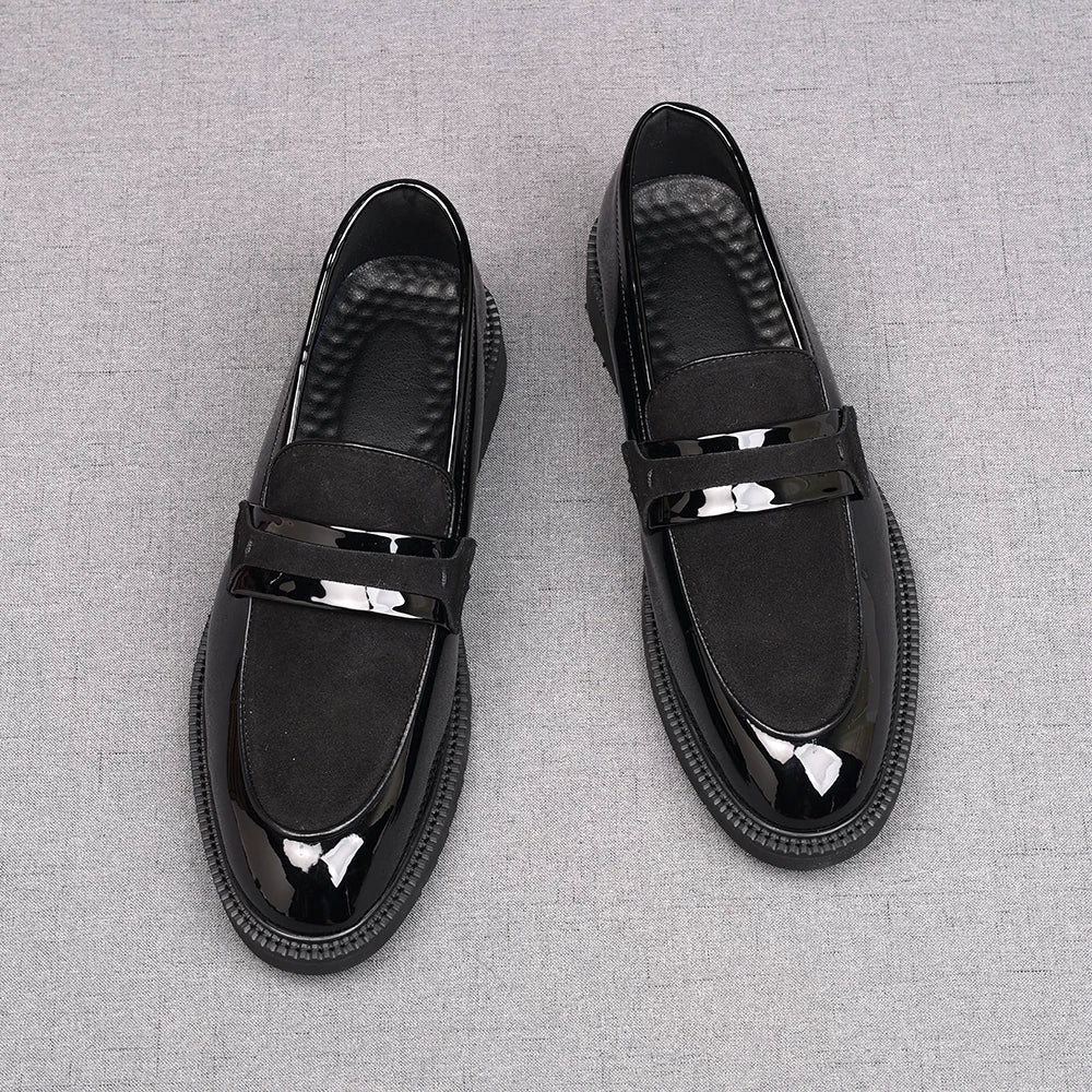 Men's Patent Leather Loafers, Height Increasing, Pointed Toe