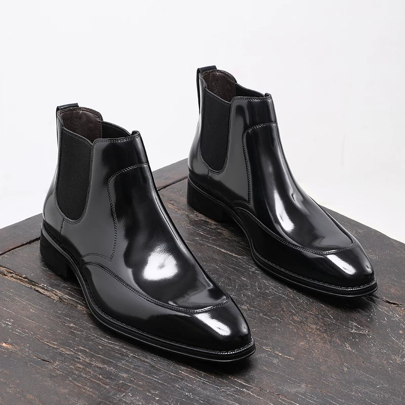 Men's Genuine Leather Chelsea Boots, Square Toe, British Style